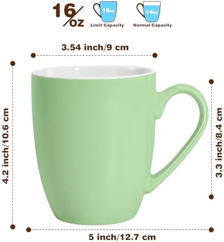 Urbanstrive 16 oz Large Coffee Mugs Set of 6 Ceramic Coffee Mug White Coffee Cups Tea Cups Idea Gift for Women Men House Warming Gifts New Home Office, Mint Green 6 Pack - Image 2