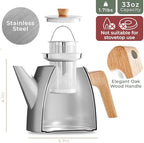 WALDWERK Tea Pot with Infuser - Double Wall Stainless Steel Teapot - Tea Pot with Infuser for Loose Tea - Made from 304 Stainless Steel and Oak Wood - Isolated Teapot with Strainer - 100% Drip Free - Image 6