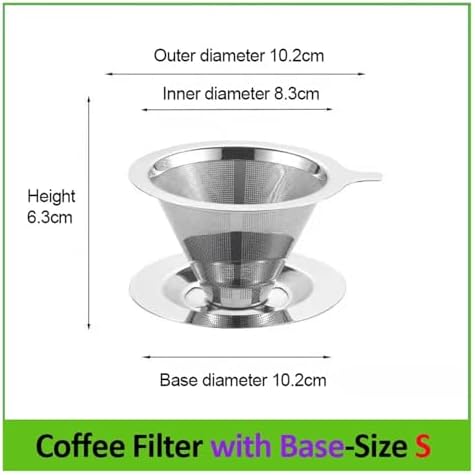 Genérico Reusable Coffee Filter Holder Double Layer 304 Stainless Steel Tea Strainer Making Tool(Size S-with base) - Image 2
