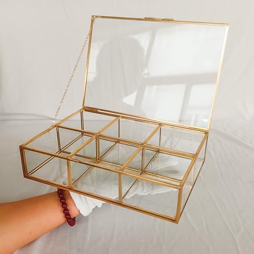 Gold Glass Tea Bag Organizer, Tea bag Storage Glass Box (6 Compartments) - Image 6