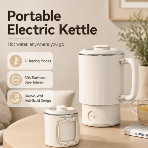 Small Electric Kettle, 0.6L Foldable Travel Kettle, Stainless Steel Inner Dual Heating Modes, Compact Hot Water Kettle for Travel, Camping, Office - Image 2