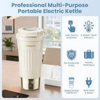 Travel Electric Kettle Portable Water Boiler,13.53oz Small Tea Maker with 6 Temp Settings LCD Display,316 Stainless Steel Vacuum Insulated Tumbler,100V-240V,Travel Gifts for Men(Beige) - Image 4