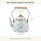 MACKENZIE-CHILDS Tea Kettle, 2 Quarts, Light-Blue-and-White Sky Check - Image 4