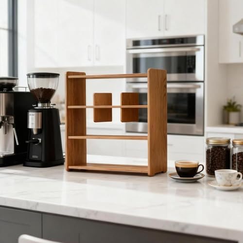 Mug Display Shelf Walnut Wood 4-Tier Coffee Kitchen Countertop Organizer - Image 7