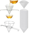 Cooking Oil Filter,Syrup Cone Filters Kit with 10 in Stainless Steel Cone Holder Fryer Strainer, 1 Thick Reusable Filter with Pre-Cut Slots and 24 Disposable Pre-Filters for Maple Sap Honey Milk by TIMCORR