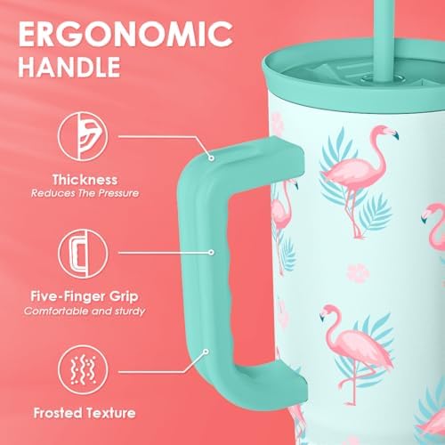 Flamingo Tumbler, Stainless Steel Insulated Tumblers Coffee Mug Cup with Handle, Gifts for Women Girls on Birthday Christmas Summer, 40oz - Image 4