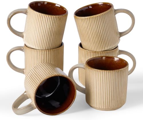 famiware Coffee Mug Set of 6, Star 12 oz Ceramic Mugs Cups Set with Handle by Famiware