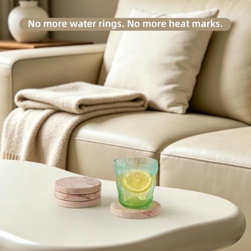 Natural Marble Coaster Set of 4.Round Drinks Coasters,Non-Ceramic/Non-Resin - Image 4