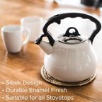 Farberware Lovely Lady Stovetop Tea Kettle, Whistling Teapot, Porcelain Enamel on Carbon Steel, BPA-Free, Rust-Proof, Cool Handle, 2 qt, 8 Cup Capacity, Pearl - Image 2
