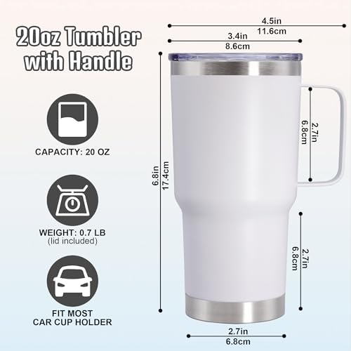 20 oz Tumbler with Handle and Lid Insulated Travel Coffee Mug White 12P - Image 6