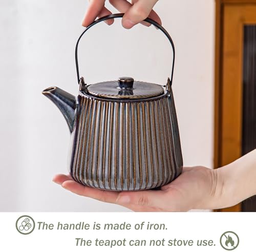 Yundu Ceramic Teapots for Tea, 1000ml/33.8oz Tea Pot with Infusers for Loose Tea, Striped Tea Pot with Removable Tea Infuser - Reactive Brown - Image 3