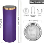 20 oz Skinny Tumblers Bulk with Lids and Straws Purple,4 pack - Image 2