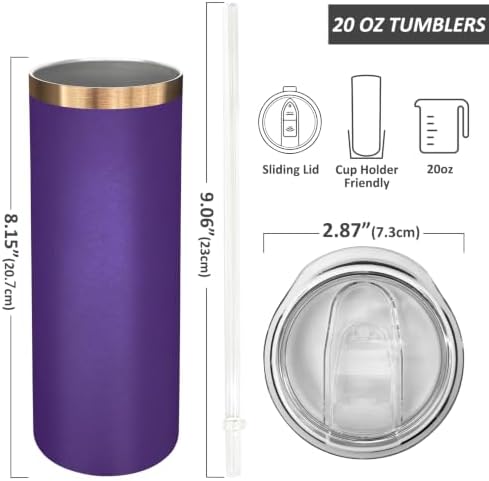20 oz Skinny Tumblers Bulk with Lids and Straws Purple,4 pack - Image 2