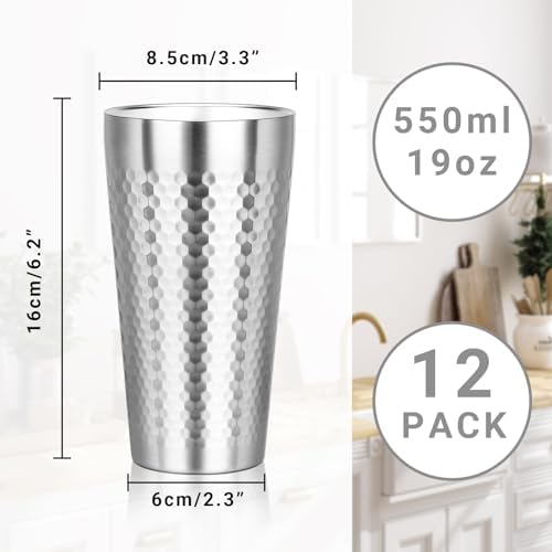 Metal Cup, 19 oz Insulated Tumbler, 12 Pack Double Wall Unbreakable Stackable Water Tumblers Premium Insulated Stainless Steel Cups Drinking Glasses for Home Travel Camping Outdoor - Image 2