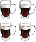 MEWAY 16oz/4 pack Coffee Mugs,Thickened Clear Glass Double Wall Cup with handle for Coffee, Tea, Latte, Cappuccino (16 oz，4) by MEWAY