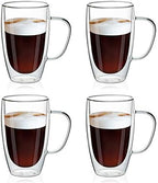 MEWAY 16oz/4 pack Coffee Mugs,Thickened Clear Glass Double Wall Cup with handle for Coffee, Tea, Latte, Cappuccino (16 oz，4) by MEWAY