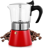9 Cup 450ml Glass Moka Pot, Stovetop Espresso Maker, Red by Suiitat