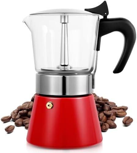 9 Cup 450ml Glass Moka Pot, Stovetop Espresso Maker, Red by Suiitat