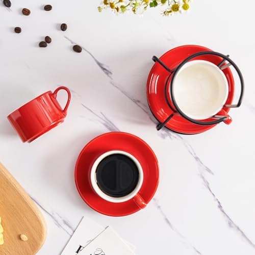 4 OZ Porcelain Stackable Espresso Cups and Metal Stand Set of 4 - Image 6