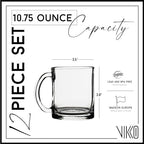 Vikko 10.75 Ounce Clear Glass Coffee Mugs - Set of 12, Microwave and Dishwasher Safe - Image 2