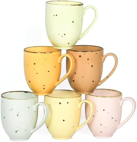 Esfour Ceramics Coffee Mugs Set Of 6, 14 Oz Large Handle Heavy Duty Cups - Microwave Dishwasher Safe - Latte, Cappuccino, Tea, Cocoa, Mocha - Men, Women, Home Office Daily Use, Blossom Assorted Colors by ESFOURCERAMICS