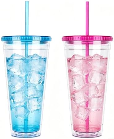 Sursip 32oz Clear Tumblers with Lids and Straws, Reusable Iced Coffee Cups by Sursip%C2%AE