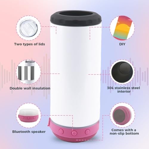 16oz 4-in-1 Can Cooler,4Pcs Sublimation Blank Music Speaker Tumbler - Image 3