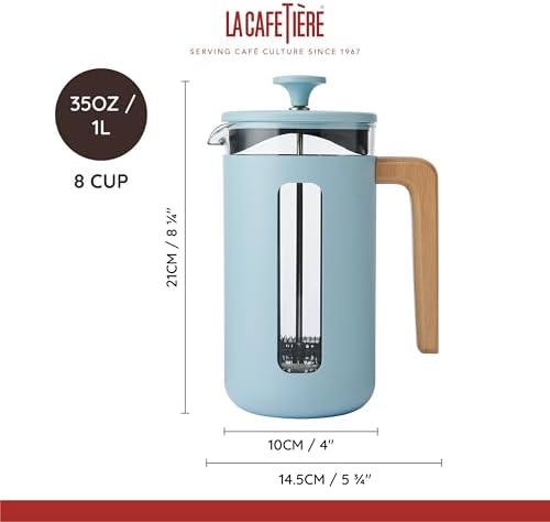 La Cafetière Pisa 8 Cup Cafetière In Sky Blue, Durable Stainless Steel Plunger, Heat Resistant French Press With Stylish Natural Wood Handle, Versatile Coffee And Tea Plunger, 1L - Image 2