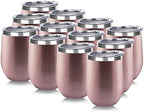 DOMICARE Stainless Steel Wine Tumbler Bulk with Lid, Personalized Rose Gold Insulated Tumblers Set, 12oz Travel Coffee Cups Pack of 12 by VisittheDOMICARE