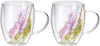 METALLIXITY Flowers Double Wall Glass Coffee Mugs 11.8oz Multicolor 2Pcs by METALLIXITY