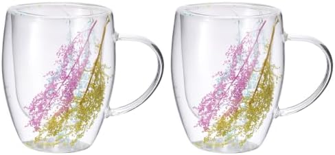 METALLIXITY Flowers Double Wall Glass Coffee Mugs 11.8oz Multicolor 2Pcs by METALLIXITY