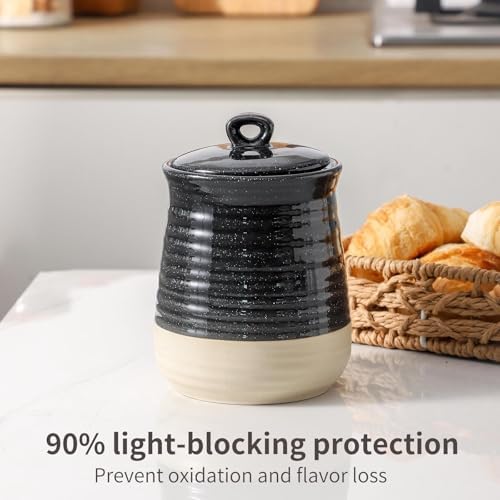 Ceramic Food Storage Jars,25 Oz Porcelain Kitchen Canisters with Airtight Lids Set of 3,Flour Containers for Countertop,Farmhouse Decor Serving Ground Coffee,Tea,Sugar,Pasta and Rice,Black＆White - Image 3