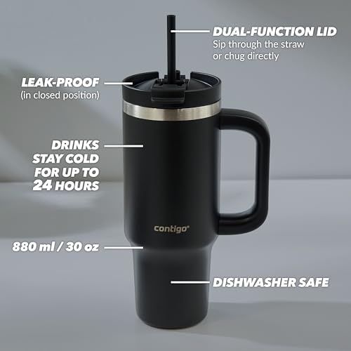 Contigo Streeterville Tumbler, Stainless Steel Vacuum Insulated, Leak-Proof, Cold for 29 Hours, Fits in cupholders, Licorice, 30oz (Pack of 2) - Image 2