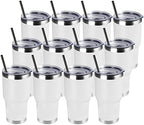 DOMICARE 30 oz Tumbler with Lid and Straw, Stainless Steel Tumblers Bulk, Insulated Vacuum Double Wall Travel Coffee Mug, Durable Powder Coated Tumbler Cups (White, 12) by VisittheDOMICARE