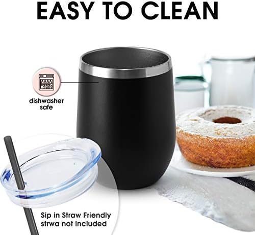 HASLE OUTFITTERS 12oz Wine Tumbler with Lid Stemless Wine Glasses Double Wall Vacuum Travel Mugs stainless steel Coffee Cup for Cold & Hot Drinks Wine Coffee Cocktails Beer 12 Pack Black - Image 4