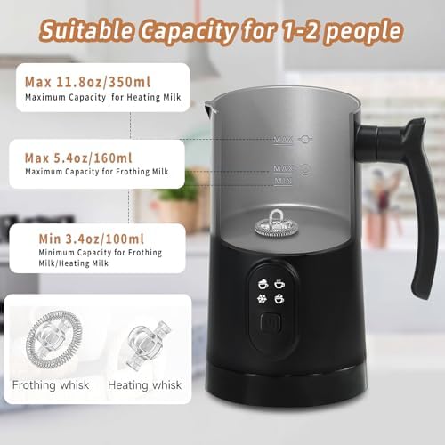 Milk Frother, 4 in 1 Electric Milk Frother and Steamer with Handle, Saicefe 11.8oz/350ml Automatic Warm and Cold Foam Maker for Coffee,Latte, Cappuccino, Hot Chocolate, 400W, Black - Image 3