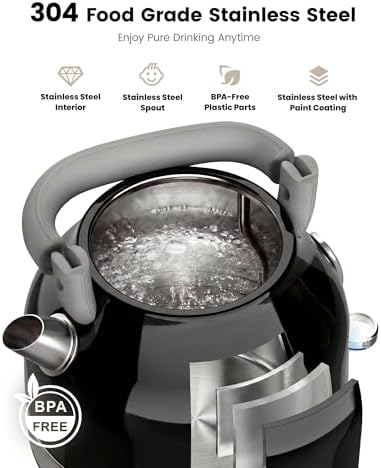 Amaste Retro Electric Kettle with Thermometer, 57 Oz Capacity, Black - Image 4