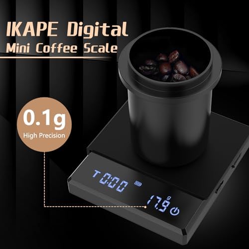 IKAPE Digital Mini Coffee Scale with Timer, 2kg/0.1g High Precision Rechargeable Drip Espresso Scale with Tare Function, LED Display(Black) - Image 2