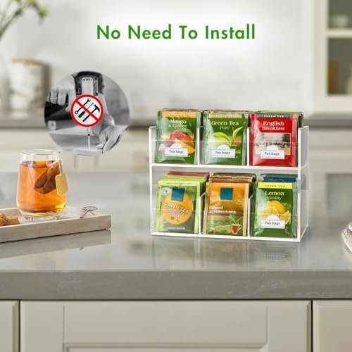 BEYGORM Acrylic Tea Bag Organizer, Countertop Display Holder for Tea Packet - Image 2