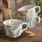 4 Pack 12oz Embossed Leaf Ceramic Coffee Mugs, Vintage Speckled Stoneware Tea Cups, Rustic Brown Spring Leaf Large Drinking Mugs, Microwave & Dishwasher Safe, Farmhouse Kitchen Decor, Gift Set - Image 3