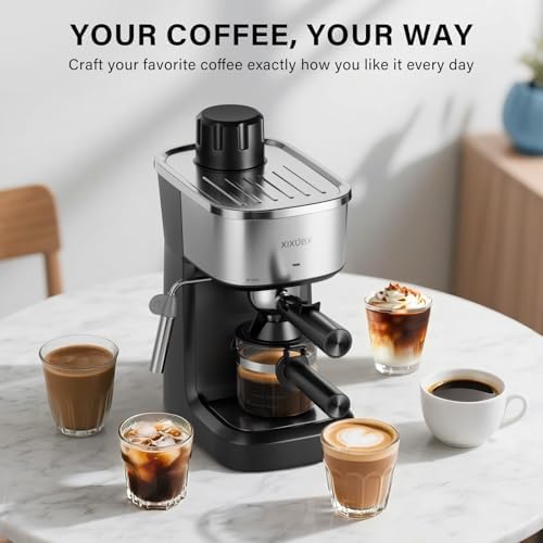 XIXUBX 6 Bar Espresso Machine, Compact with Milk Frother, Stainless Steel - Image 6