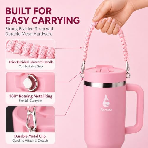 Farsea 40oz Insulated Stainless Steel Travel Tumbler with Handle & Straw - Image 3