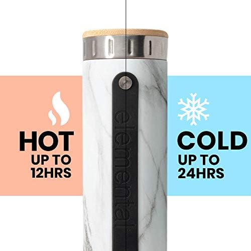 Elemental Iconic Stainless Steel Water Bottle Infuser, 20oz Triple Wall Vacuum Insulated Water Bottle, Reusable Fruit & Tea Infuser Thermal Bottle with Internal Strainer and Bamboo Lid - White Marble - Image 5