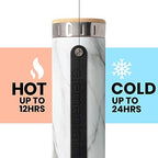 Elemental Iconic Stainless Steel Water Bottle Infuser, 20oz Triple Wall Vacuum Insulated Water Bottle, Reusable Fruit & Tea Infuser Thermal Bottle with Internal Strainer and Bamboo Lid - White Marble - Image 5