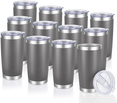 20 oz Tumblers Bulk Stainless Steel Tumbler with Lid, 12 Pack by CoolYoleb
