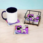 CafePress GIRL & BICHON FRISE DOGS BED Tumbled Stone - Set of 4 Coasters Set of 4 w/holder - Image 3