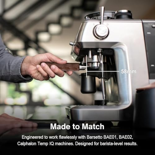 58mm Espresso Bottomless Portafilter with Solid Wood Handle + 1pc 58mm Espresso Puck Screen, Compatible with Barsetto BAE01, BAE02, Calphalon Temp IQ - Image 2