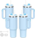 4 Pack 40 Oz Tumblers with Handle Bulk, Double Wall Vacuum Insulated Stainless Steel Tumblers with Lid and Straw, 40 oz Cups with Silicone Spill Proof Stopper Set (Sky Blue) by Temolulu