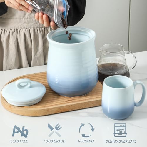 HASENSE Ceramic Jar with Lid, 88 FL OZ Large Food Storage Canister for the Kitchen, Airtight Kitchen Containers for Tea, Coffee Bean, Pet Food, Cookies and More, Gradient Light Blue - Image 4