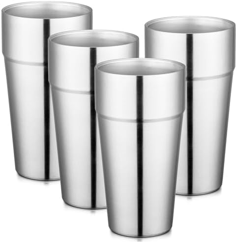 Beasea Stainless Steel Cups 19 oz, 4 Pack Large 18.6oz 550ml Stackable Stainless Steel Tumbler Double Wall Insulated Individual Metal Pint Glasses Tin Drinking Cups for Home Party Camping by Beasea